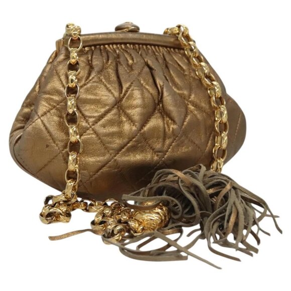 CHANEL Chain Matelasse Shoulder Bag Leather Gold CC - Picture 1 of 14